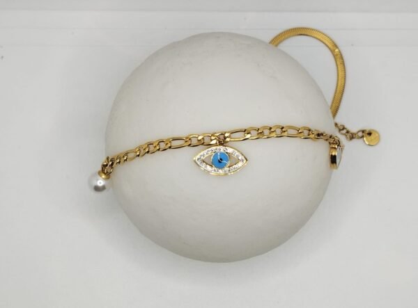 Evil Eye pearl charm twin Bracelet - Image 4