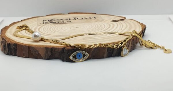 Evil Eye pearl charm twin Bracelet - Image 3