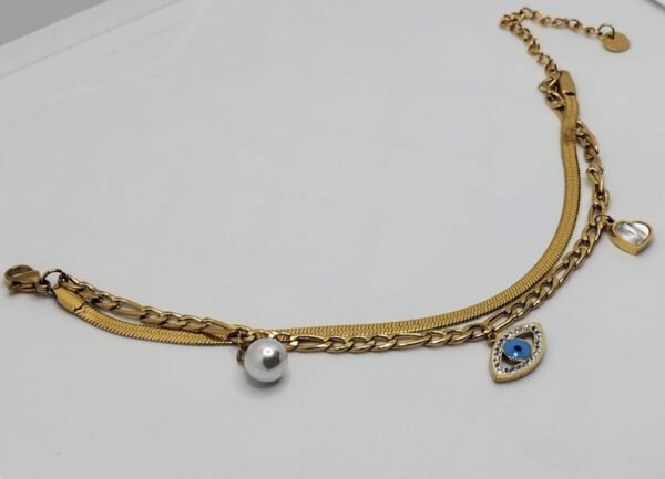 Evil Eye pearl charm twin Bracelet - Image 5