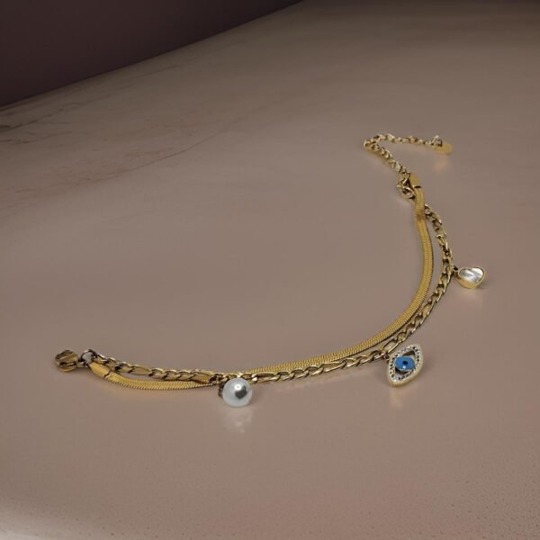 Evil Eye pearl charm twin Bracelet