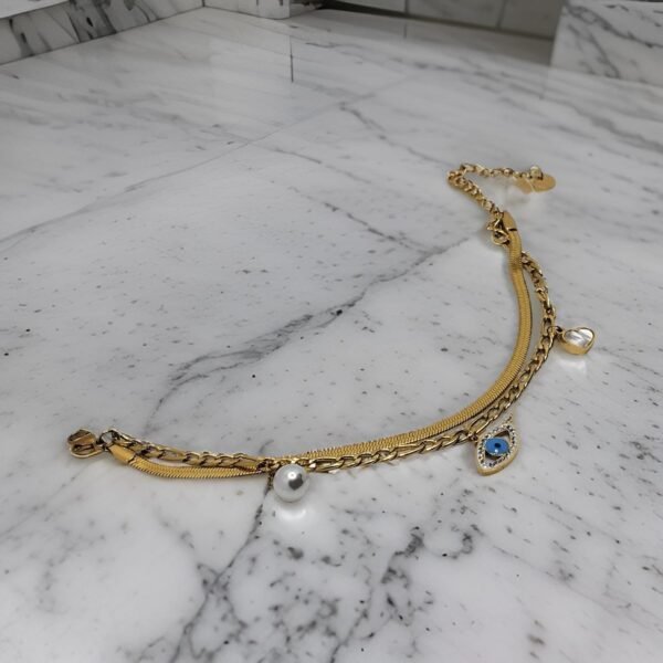Evil Eye pearl charm twin Bracelet - Image 2
