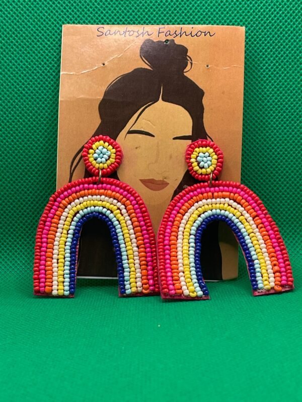 Rainbow Beaded Earrings - Image 2