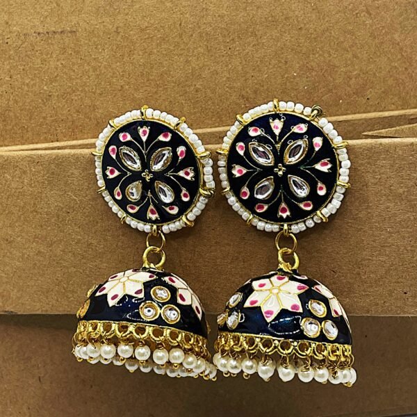 Black Meenakari Jhumka Earrings