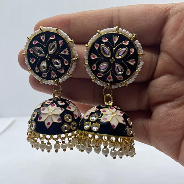 Black Meenakari Jhumka Earrings - Image 2