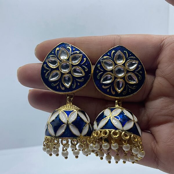 Blue Meenakari  Enamelled Jhumka Earrings