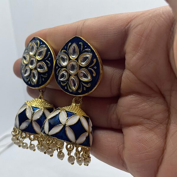 Blue Meenakari  Enamelled Jhumka Earrings - Image 2