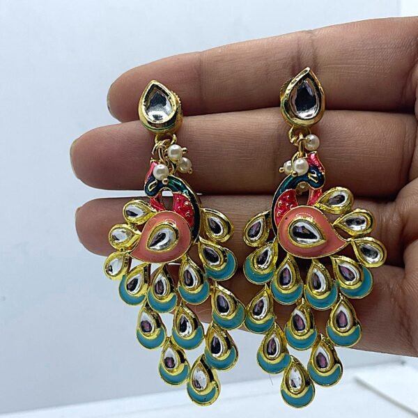 Peacock Meenakari Earrings - Image 3