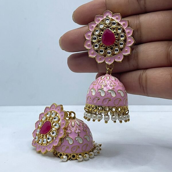 Meenakari Pink Jhumka Earrings