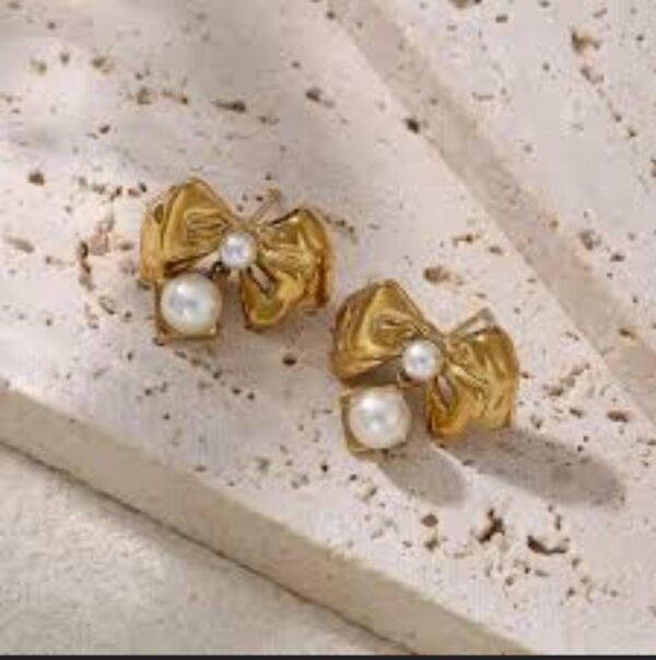 Pearl Bow Earrings - Image 2