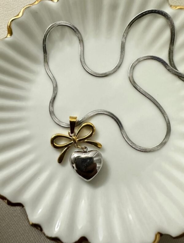 Bow heart dual tone necklace earring combo