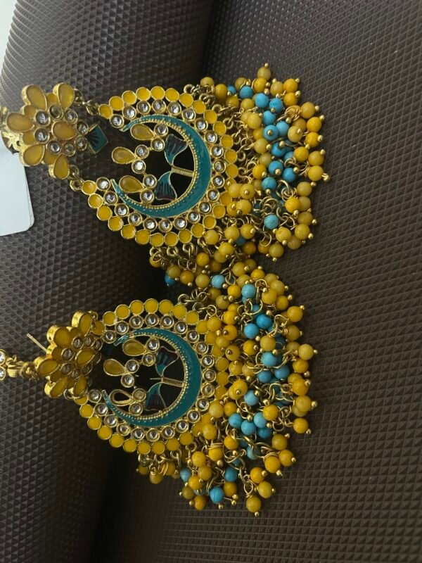 Meenakari Yellow Blue long earrings - Image 2