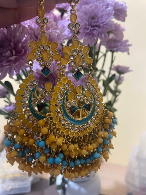 Meenakari Yellow Blue long earrings