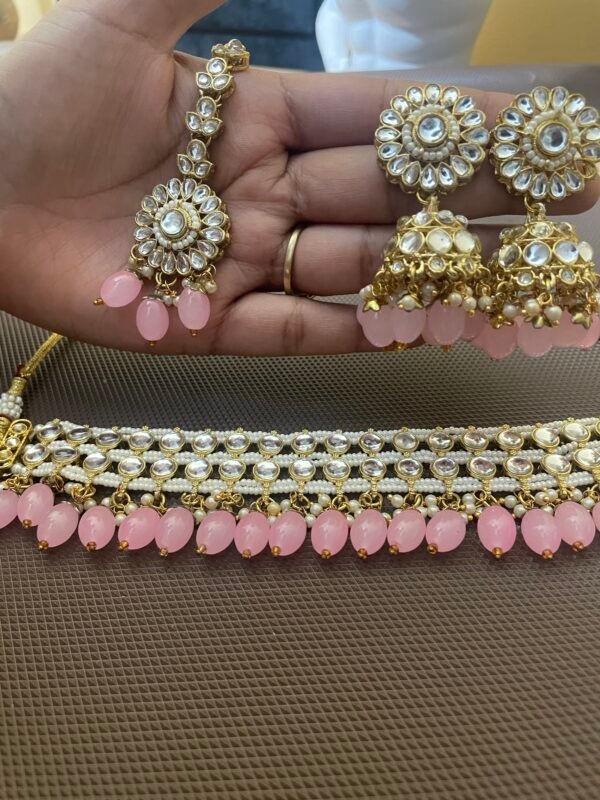 Incredible drop pink Kundan & beads Choker set