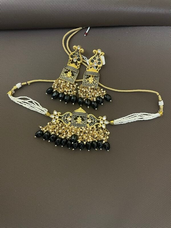 Gold plated kundan Studded pearl Choker  set - Image 2