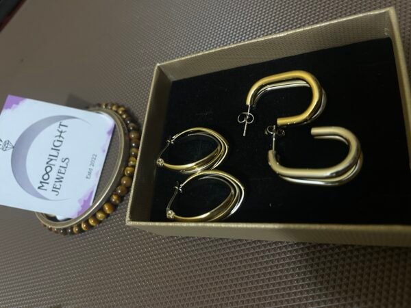 Dual tone hoop earrings combo - Image 2
