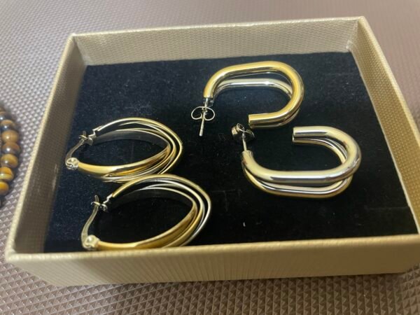 Dual tone hoop earrings combo - Image 3