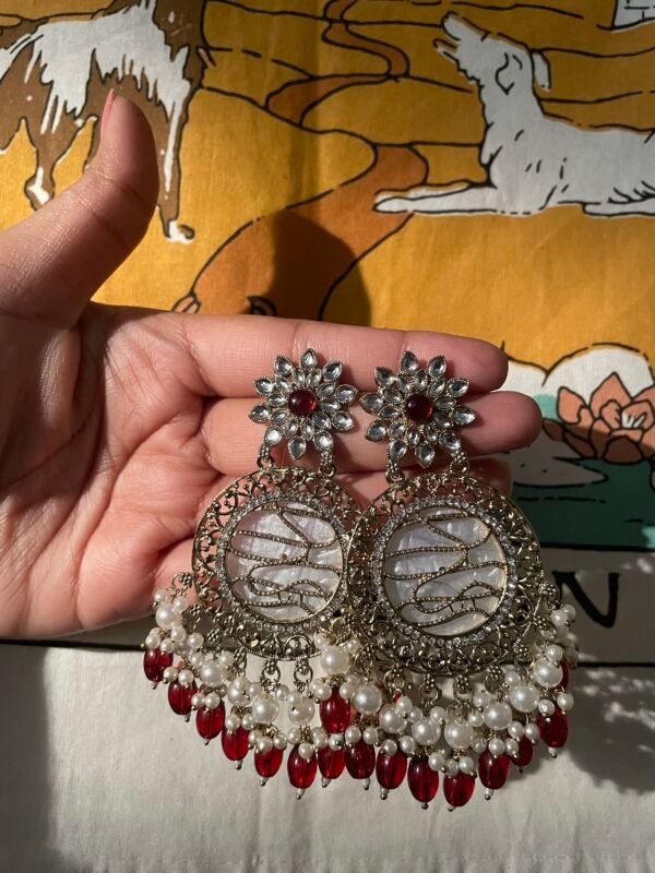 Red white Ethnic earrings - Image 2