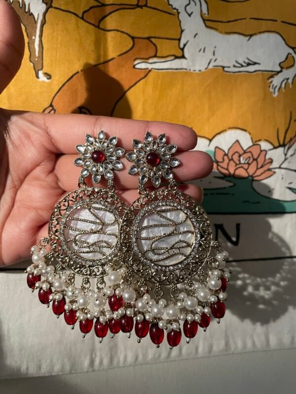 Red white Ethnic earrings - Image 3