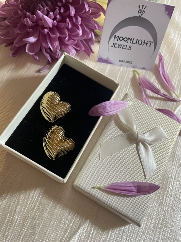 Puffy Love Heart Stud Earrings - Image 2